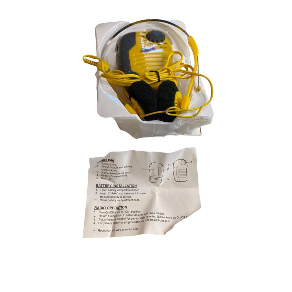 Lifelong Sports Radio Portable Yellow Headphones Battery Operated AM FM